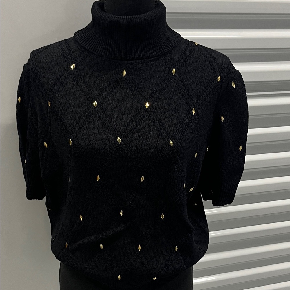 WOW Black and Gold Women's Turtleneck Sweater Vintage St john